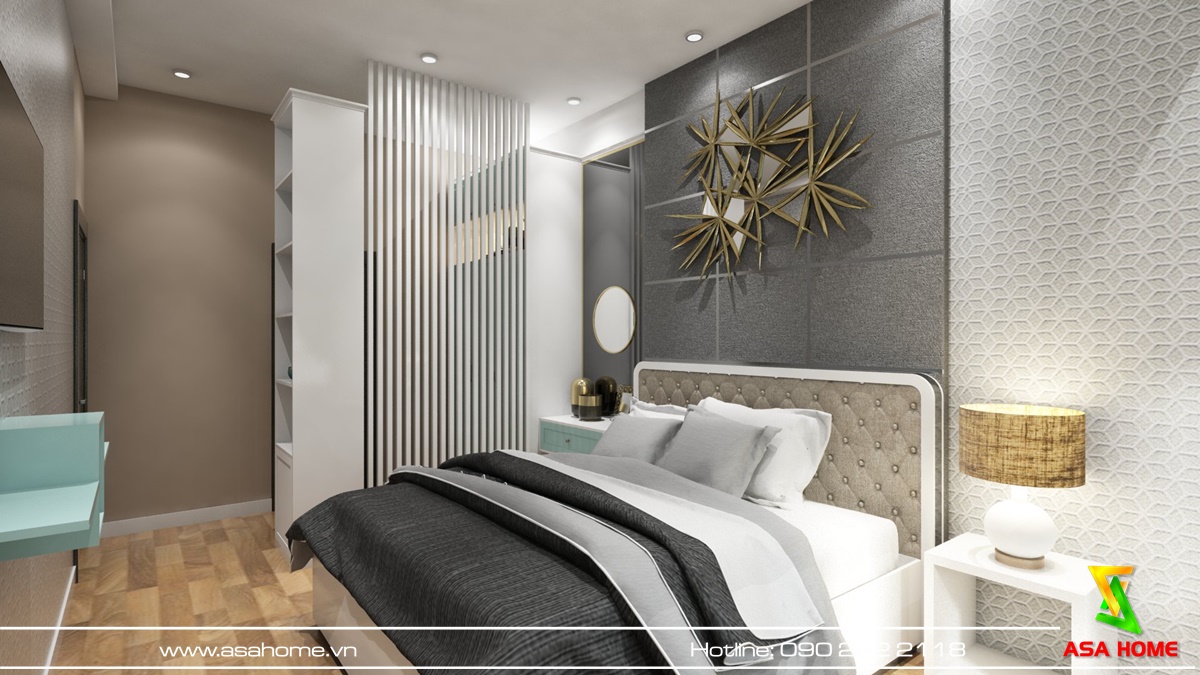 Phòng ngủ được thiết kế hài hòa bằng những vật decor sang trọng