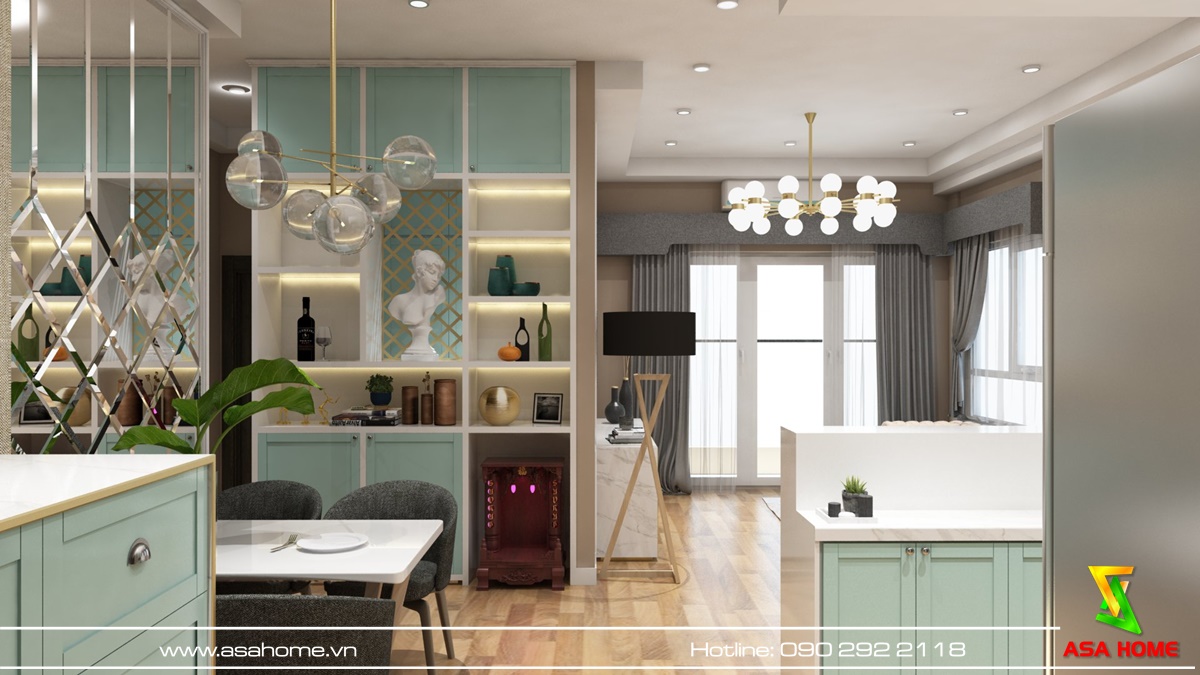 Tủ rượu được dùng để phân chia không gian